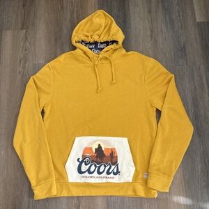 Good Land Supply Co Coors Banquet Hoodie Mens XL Yellow Southwestern Lightweight